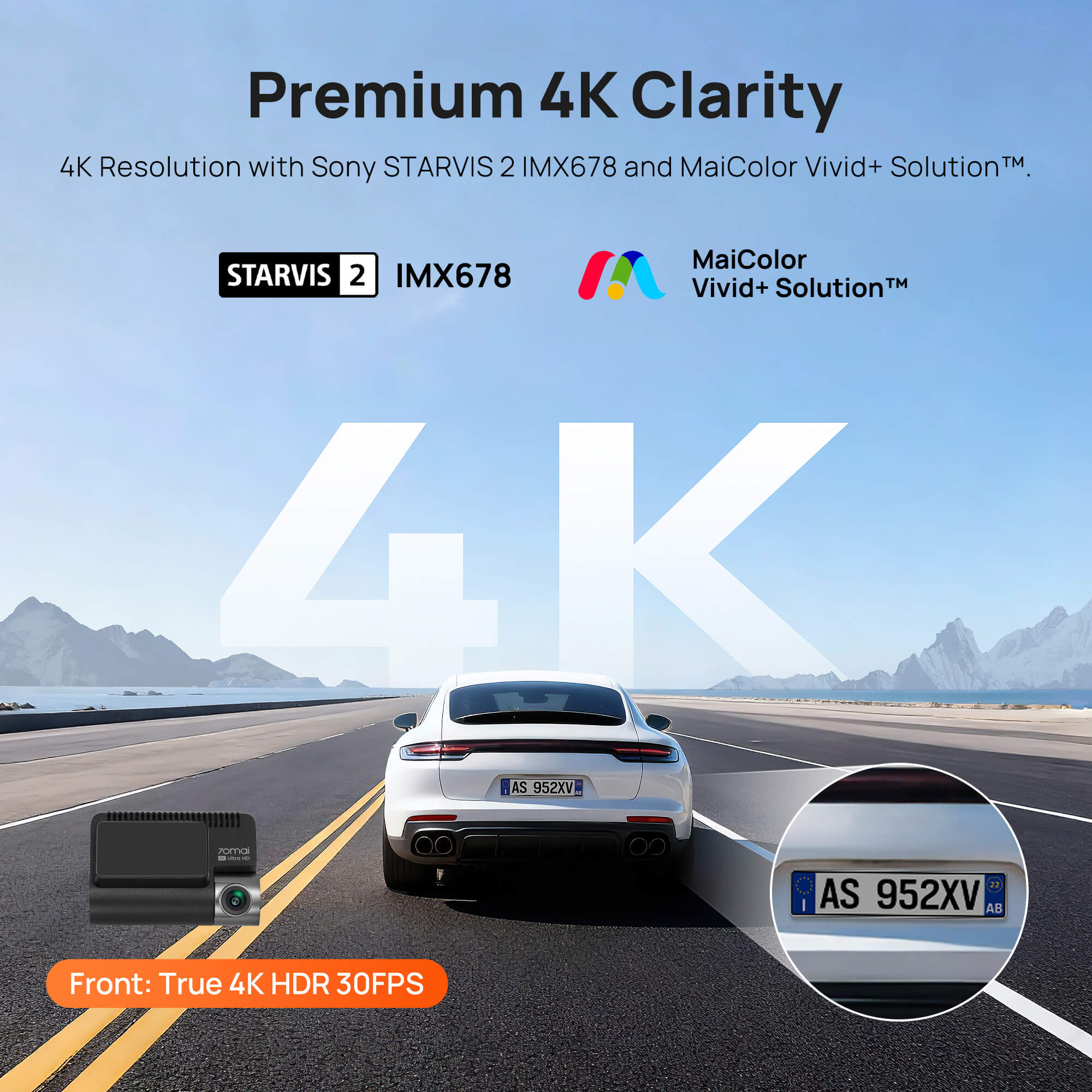 70mai Dash Cam 4K A810S with Sony STARVIS 2 IMX678, License Plate Enhancement, Buffered Emergency Record, Supercapacitor & 4G LTE - Image 3